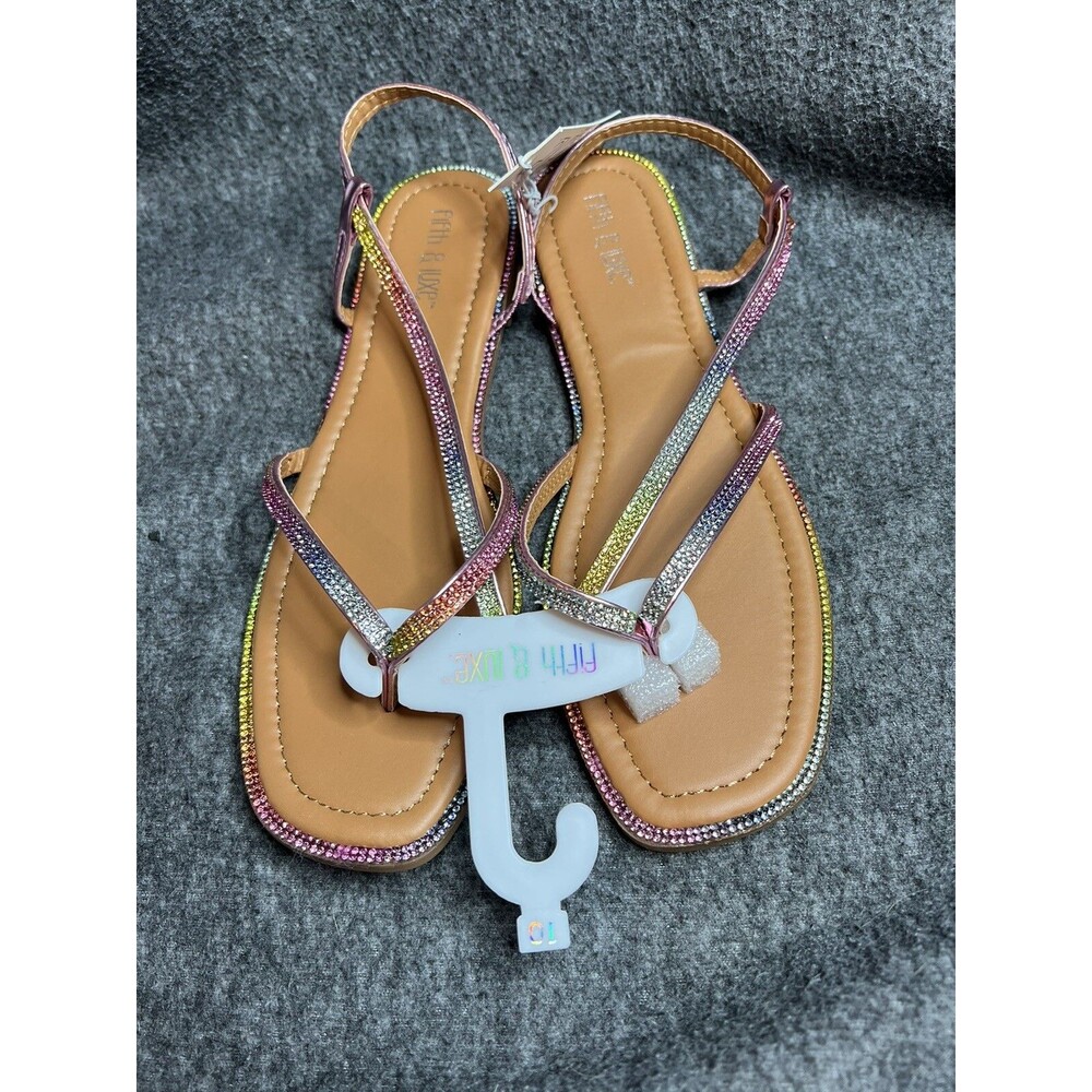 Fifth & Luxe Flip Flops Sandals Size 10 Rainbow Coloring Stones Brand New